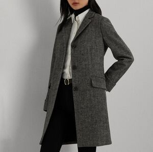 Ralph Lauren Black Herringbone Wool Walker Coat Women’s Size 0